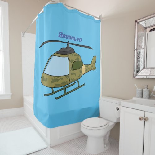 Cute army camoflage helicopter cartoon shower curtain