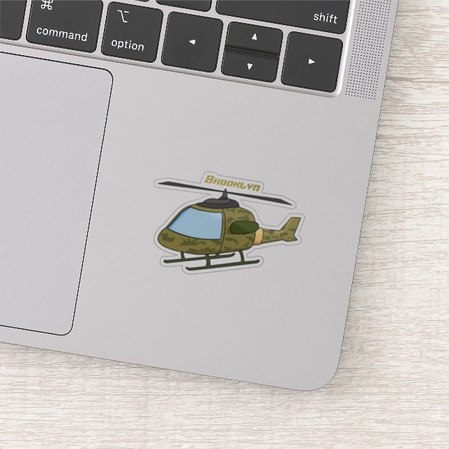 Cute army camoflage helicopter cartoon sticker (Detail)