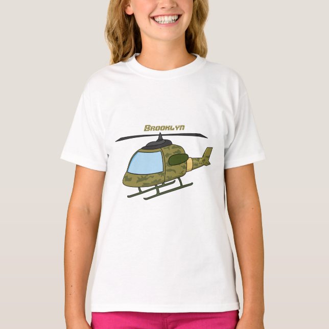 Cute army camoflage helicopter cartoon T-Shirt (Front)
