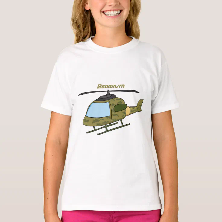 Cute army camoflage helicopter cartoon T-Shirt | Zazzle