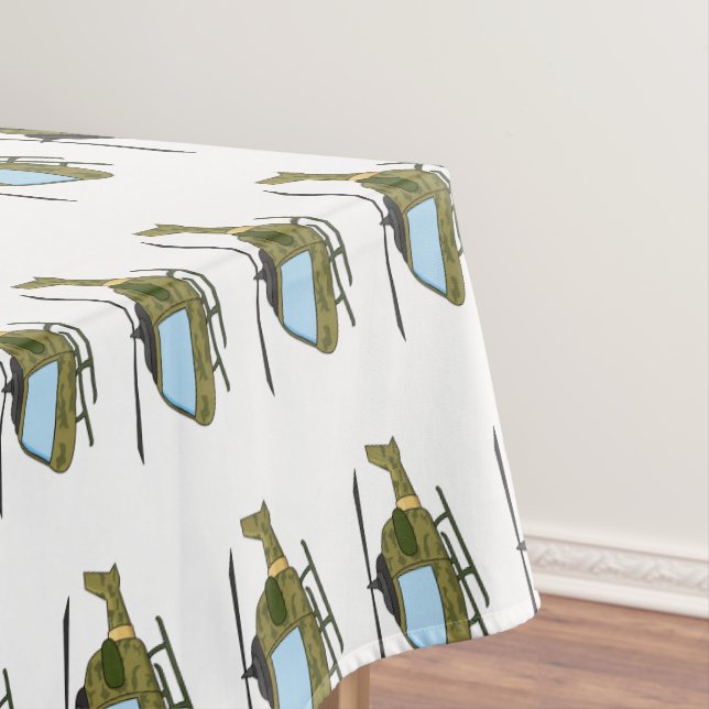 Cute army camoflage helicopter cartoon tablecloth (In Situ)