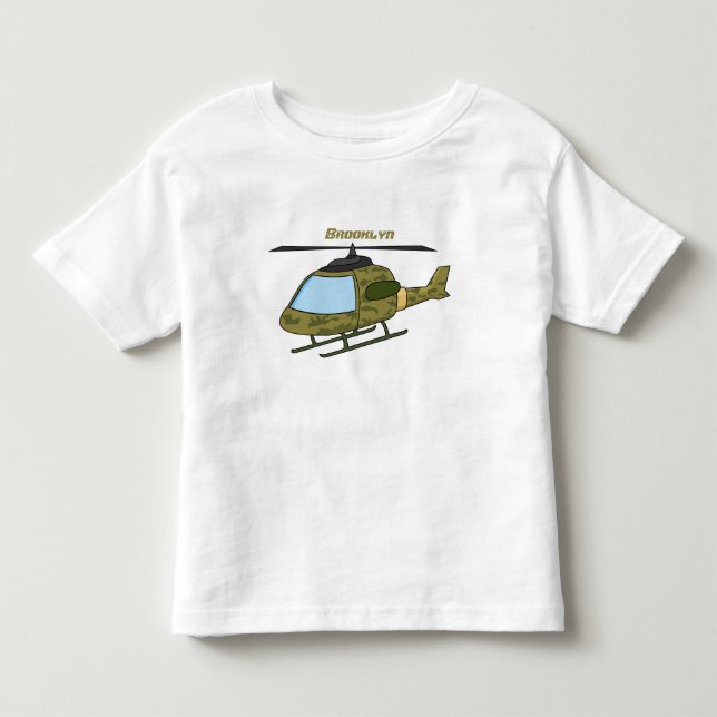 Cute army camoflage helicopter cartoon toddler t-shirt (Front)