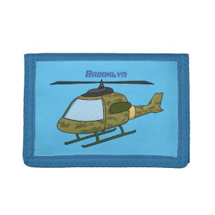 Cute army camoflage helicopter cartoon trifold wallet