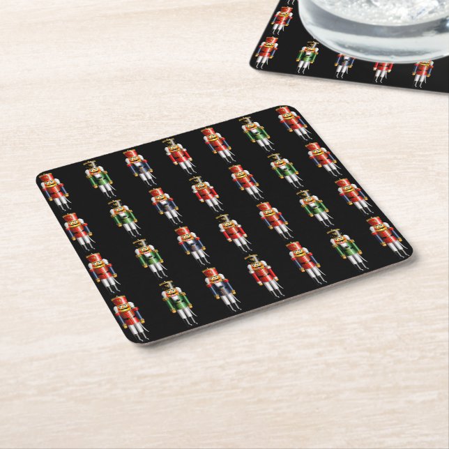 Cute Army Of Nutty Nutcracker Toy Soldiers Square Paper Coaster (Angled)