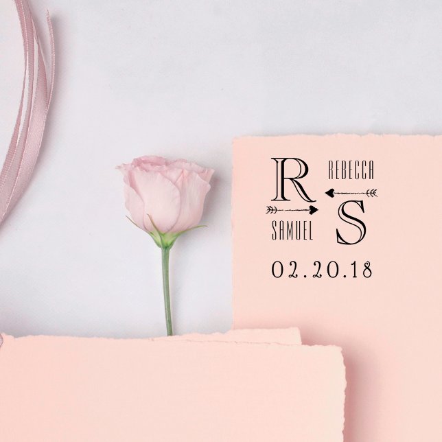 Cute Arrows Custom Initials & Names Wedding Rubber Stamp (Creator Uploaded)