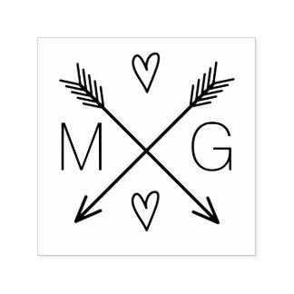 Cute Arrows Hearts Double Monogram Wedding Logo Self-inking Stamp
