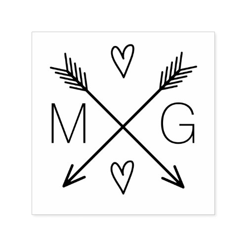 Cute Arrows Hearts Double Monogram Wedding Logo Self_inking Stamp