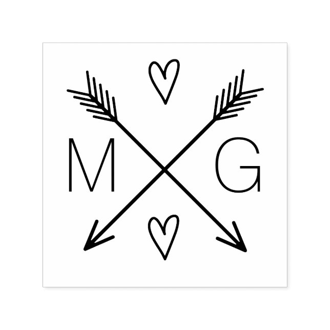 Cute Arrows Hearts Double Monogram Wedding Logo Self-inking Stamp (Design)