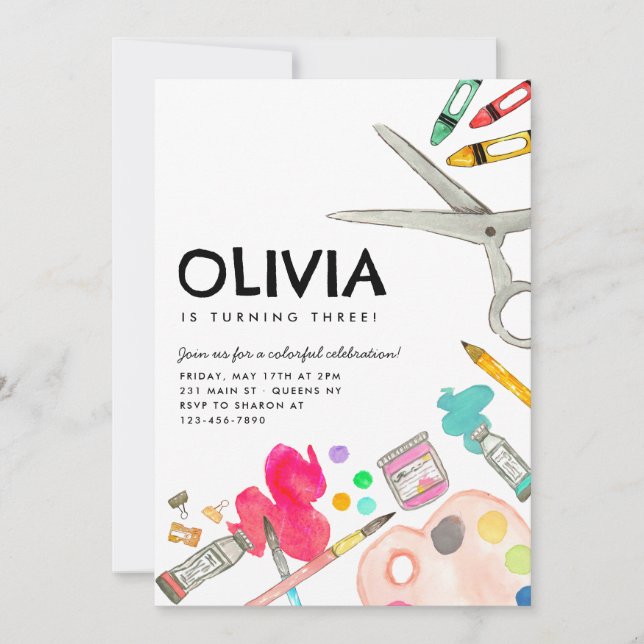 Cute Art Artist Paint Draw Party Painting Birthday Invitation (Front)