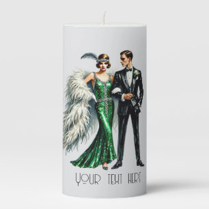 Cute Art Deco add text couple Pillar Candle