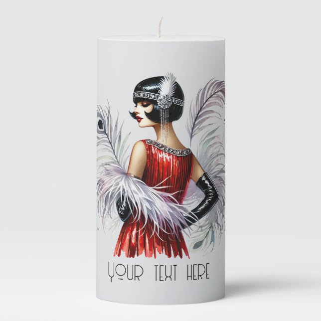 Cute Art Deco add text lady  Pillar Candle (Front)
