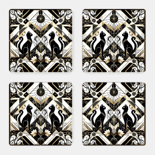 Cute Art Deco cat lovers Coaster Set