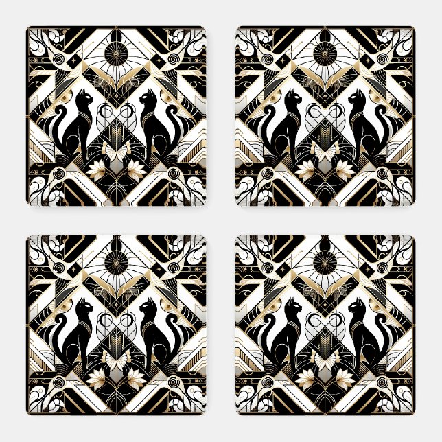 Cute Art Deco cat lovers Coaster Set (Set)
