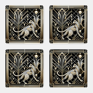 Cute Art Deco cat lovers Coaster Set