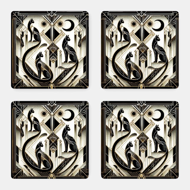Cute Art Deco cat lovers  Coaster Set (Set)