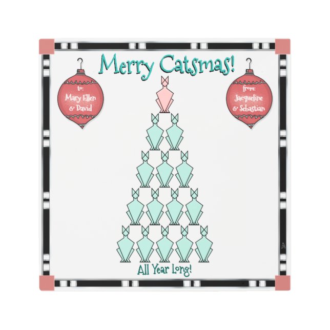 Cute Art Deco Cats Christmas Tree Personalized (Front)
