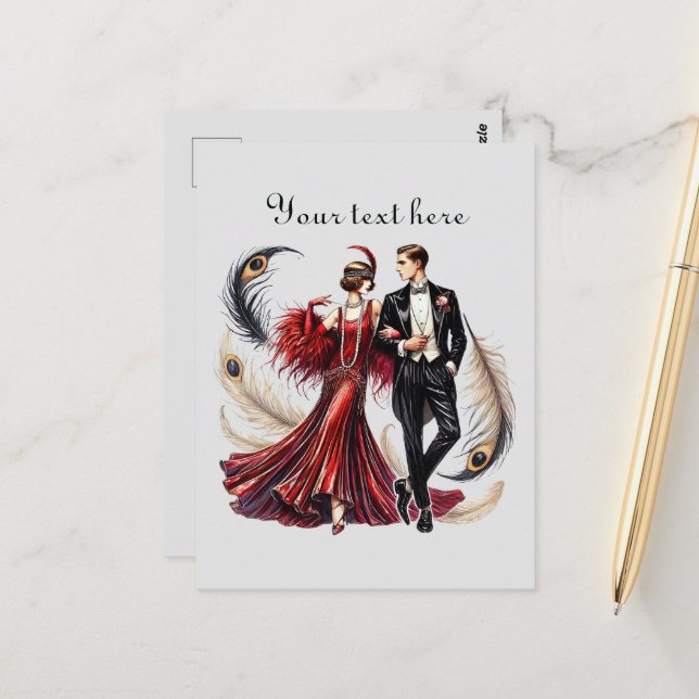 Cute art Deco couple add text Postcard (Front/Back In Situ)