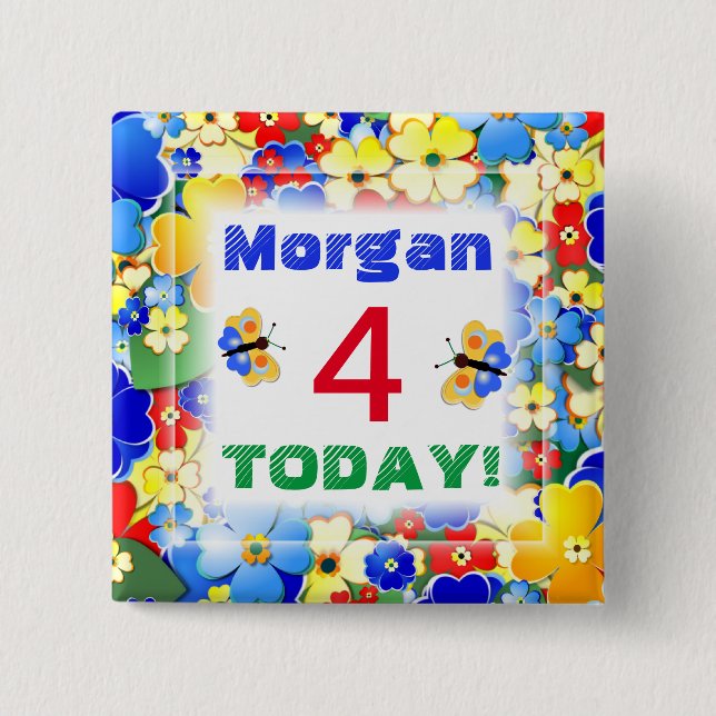 Cute Art Deco Flowers Customizable Age Button (Front)