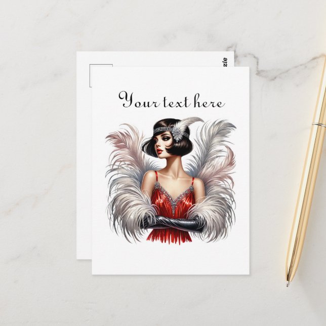 Cute Art Deco lady add text  Postcard (Front/Back In Situ)
