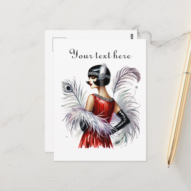 Cute Art Deco lady add text  Postcard (Front/Back In Situ)