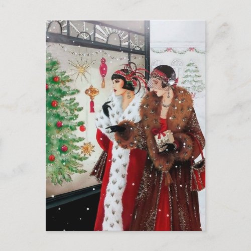 Cute art deco retro vintage Christmas ladies Holiday Postcard