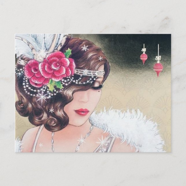 Cute art deco retro vintage holiday Christmas lady (Front)