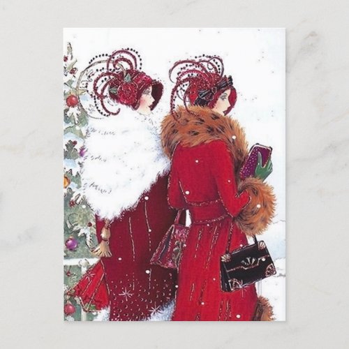 Cute art deco retro vintage ladies holiday postcard