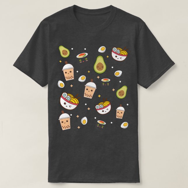 Cute Art For Ramen Noodle Called Sushi & Boba Tea T-Shirt (Design Front)