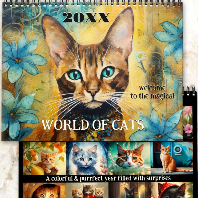 Cute Art Magical Cat World  Calendar (An artistic calendar with colorful whimsical fantasy illustrations of cats in different styles. )