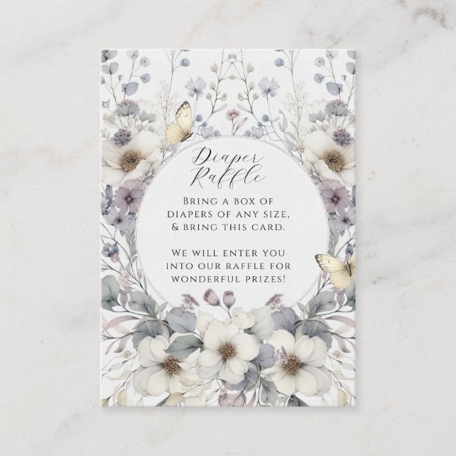Cute Art Nouveau Pastel Flower Baby Diaper Raffle Enclosure Card (Front)