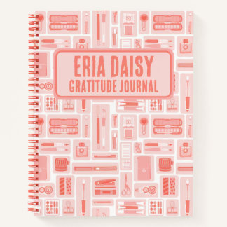 Cute Art Supplies Pattern Coral Red Monogram Notebook