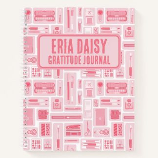 Cute Art Supplies Pattern Pink Monogram Notebook