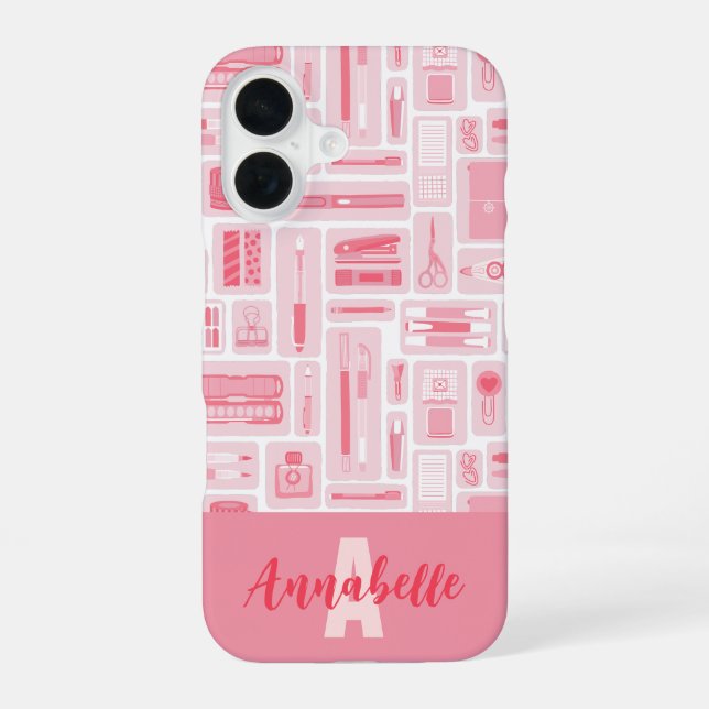 Cute Art Supplies Pink Pattern Monogram Iphone Case (Back)