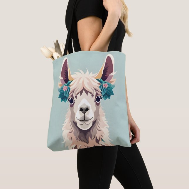 Cute Art Teal Pastel Llama  Tote Bag (Close Up)