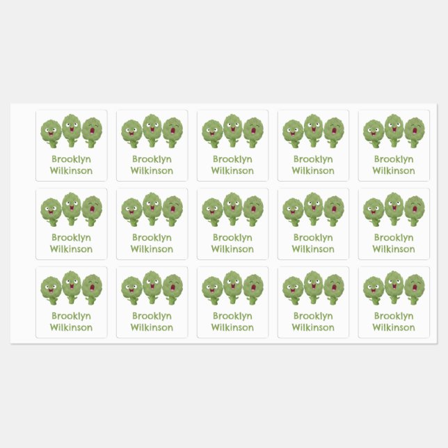 Cute artichokes vegetable cartoon personalized labels (Sheet)