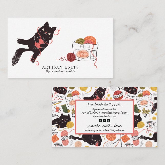 Cute Artisan Knit Goods And Knitting Instruction Business Card (Front/Back)