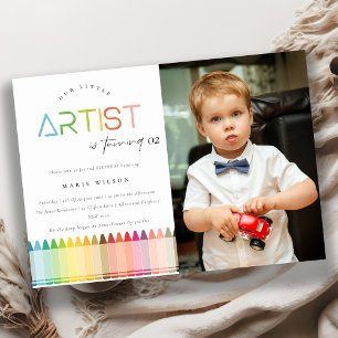 Cute Artist Crayon Rainbow Photo Any Age Birthday Invitation