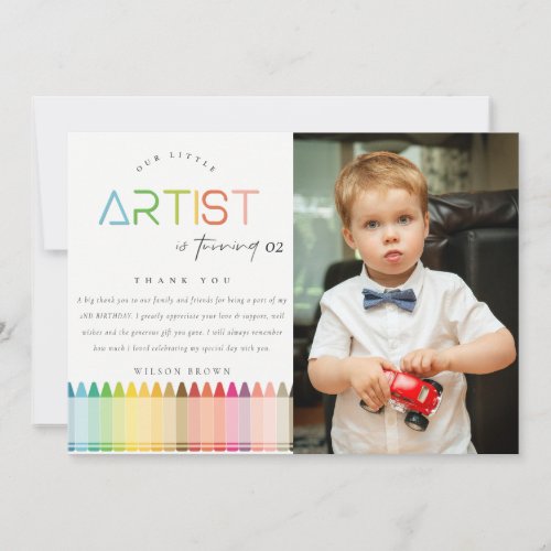 Cute Artist Crayon Rainbow Photo Any Age Birthday Thank You Card