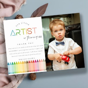 Cute Artist Crayon Rainbow Photo Any Age Birthday Thank You Card