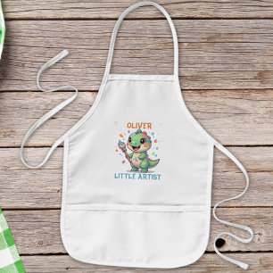 Cute Artist Dinosaur with Paintbrush Kids' Apron
