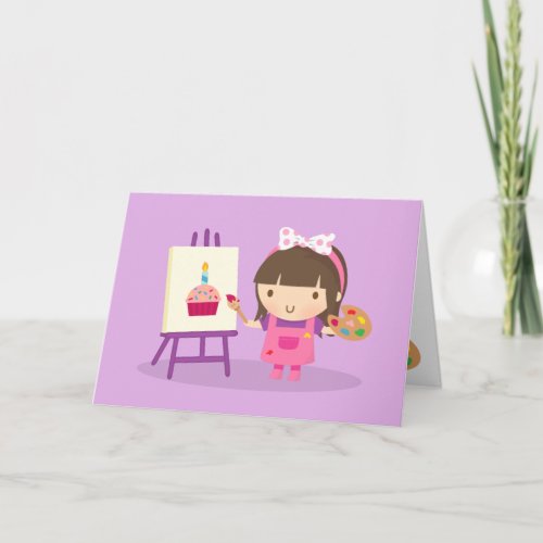 Cute Artist Girl Painting Happy Birthday Card