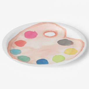Cute artist paint palette art birthday paper plate