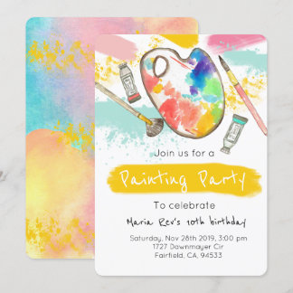 Cute artist painting kid party birthday invite