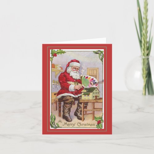 Cute Artist Santa Clause Vintage Christmas  Holiday Card