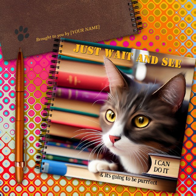 Cute Artistic Cat Books Back to School Notebook (Cute notebook featuring a colorful painting of a kitty on the books shelves - perfect back to school)