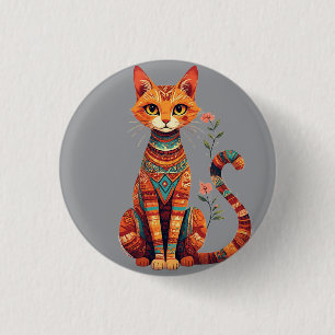 Cute Artistic Cat with Floral Branch Button