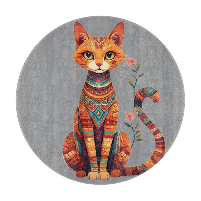 Cute Artistic Cat with Floral Branch Cutting Board (Front)