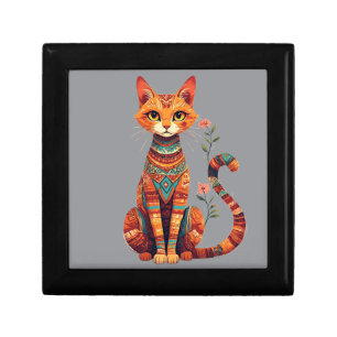 Cute Artistic Cat with Floral Branch Gift Box