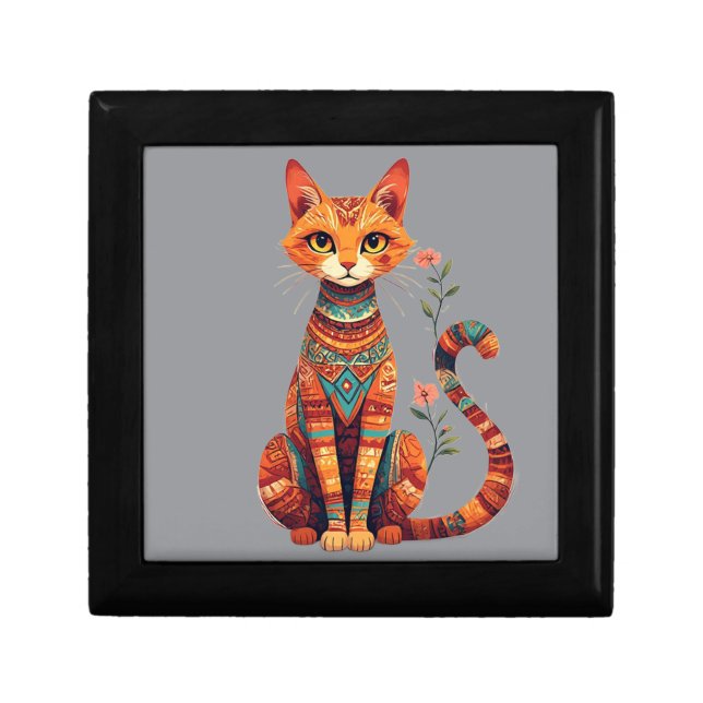 Cute Artistic Cat with Floral Branch Gift Box (Front)