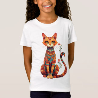 Cute Artistic Cat with Floral Branch T-Shirt
